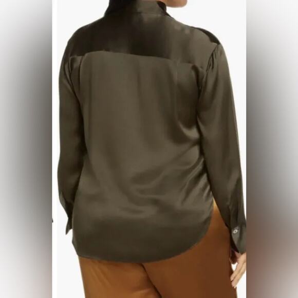 Vince Women Button Up Silk Shirt Top Olive Green Size XXXL NWT - Picture 2 of 11